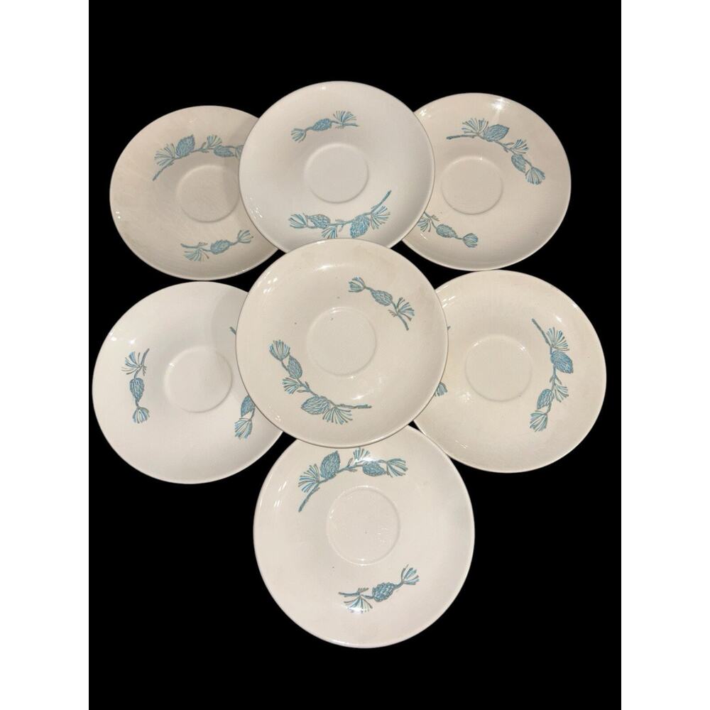 Marcrest Blue Spruce Pine Cone Saucers. Set Of 7.